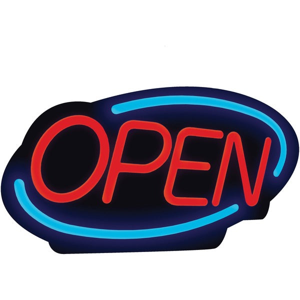 Royal Sovereign LED Open Business Sign - English - Print/Message "Open" - 24.40" (619.76 mm) Width x 13.40" (340.36 mm) Height x 2.76" (70.10 mm) Depth - Rectangular Shape - Hanging - Energy Efficient - Restaurant, Store, Bar, Gas Station - Blue, Blue - 1