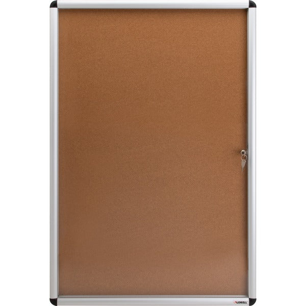 Lorell Enclosed Cork Bulletin Board - 36" (914.40 mm) Height x 24" (609.60 mm) Width - Natural Cork Surface - Lock, Resilient, Durable, Self-healing - Aluminum Frame - 1 Each