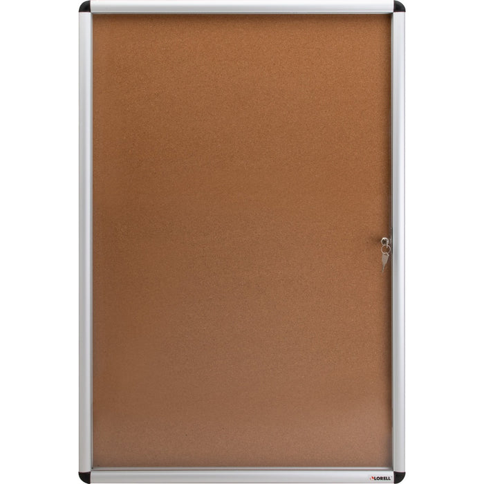 Lorell Enclosed Cork Bulletin Board - 36" (914.40 mm) Board Height x 24" (609.60 mm) Board Width - Natural Cork Surface - Lock, Resilient, Durable, Self-healing - Aluminum Frame - 1 Each