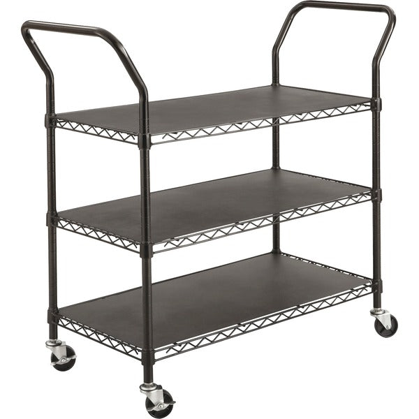 Safco 3-shelf Wire Utility Cart - 600 lb (272.16 kg) Load Capacity - 4 Casters - 3" (76.20 mm) Caster Size - Steel - 43.8" (1111.25 mm) Width x 19.3" (488.95 mm) Depth x 40.5" (1028.70 mm) Height - Steel Frame - Black - 1 Each