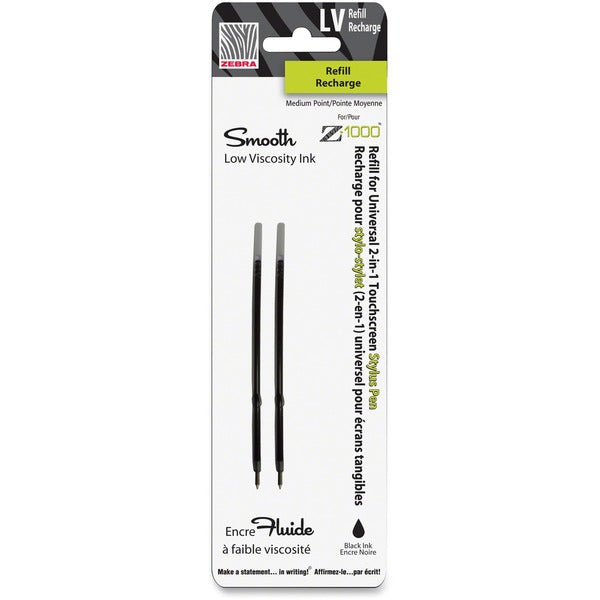 Zebra Pen 2-in-1 Universal Touchscreen Stylus Pen - 1 mm (0.04") , Medium Point - Black Ink - Low Viscosity - 2 / Pack