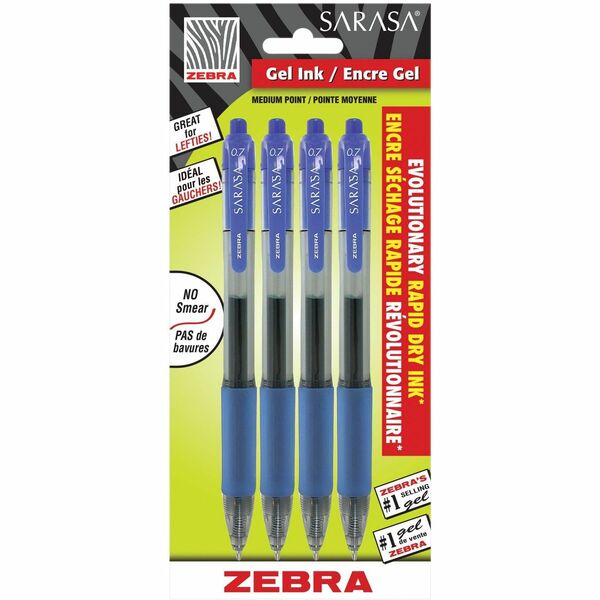 Zebra SARASA dry X20 Retractable Gel Pen - Medium Pen Point - 0.7 mm Pen Point Size - Retractable - Blue Gel-based Ink - Plastic Barrel - 4 / Pack