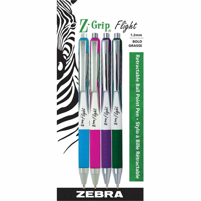 Zebra Pen Z-Grip Flight Ballpoint Pen - Retractable - Assorted Ink - Plastic Barrel - 4 / Pack