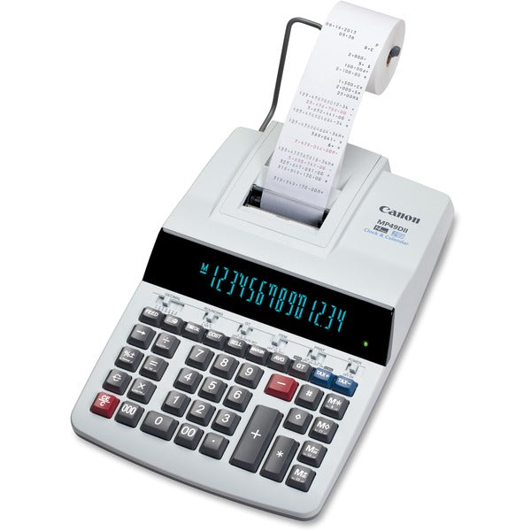 Canon MP49DII Desktop Printing Calculator - Dual Color Print - Dot Matrix - 4.8 lps - Heavy Duty, Extra Large Display, Auto Power Off, Clock, Calendar, Sign Change, Item Count - 14 Digits - Fluorescent - AC Supply Powered - 3.4" x 8.9" x 14.1" - Gray - 1