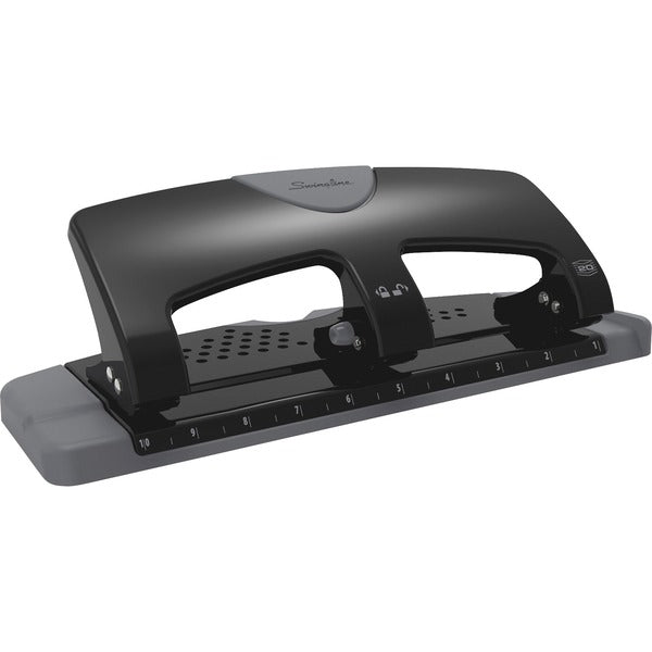 Swingline SmartTouch Low-Force 3-Hole Punch - 3 Punch Head(s) - 20 Sheet - 9/32" (7.11 mm) Punch Size - Metal - 4.50" (114.30 mm) x 12" (304.80 mm) x 4.40" (111.76 mm) - Black, Gray