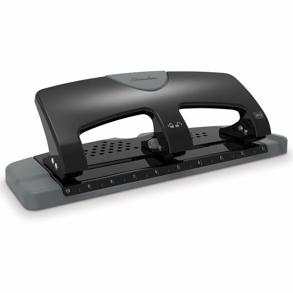 Swingline SmartTouch Low-Force 3-Hole Punch - 3 Punch Head(s) - 20 Sheet - 9/32" (7.11 mm) Punch Size - Metal - 4.50" (114.30 mm) Width x 12" (304.80 mm) Depth x 4.40" (111.76 mm) Height - Black, Gray
