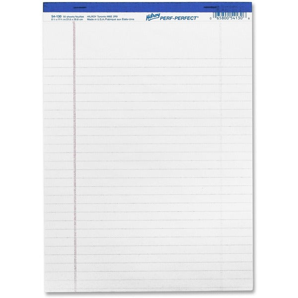 Hilroy Micro Perforated Business Pads - 50 Sheets - 0.31" (7.87 mm) Ruled - 8 1/2" (21.59 cm) x 11 3/4" (29.85 cm) Sheet Size - White Paper - Micro Perforated - 1 Each