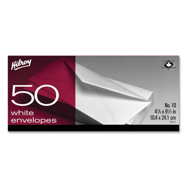 Hilroy High Count Boxed Envelope - Commercial - #10 - 4 1/8" (104.78 mm) Width x 9 1/2" (241.30 mm) Length - 20 lb (9071.85 g) - Gummed - White - Wove - 50 / Box