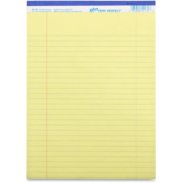 Hilroy Micro Perforated Business Notepad - 50 Sheets - 0.31" (7.92 mm) Ruled - 8 3/8" (21.27 cm) x 10 7/8" (27.62 cm) Sheet Size - Yellow Paper - Micro Perforated, Easy Peel - 10 / Pack