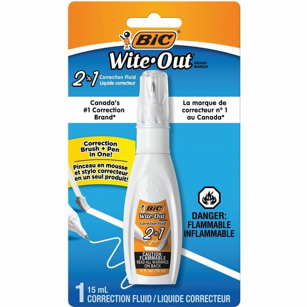 BIC Wite-Out Correction Pen - 15 mL - White - Quick Drying, Easy to Use - 1 / Unit