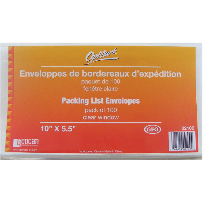 Geocan Packing List/Invoice Enclosed Envelopes - Packing List - 10" (254 mm) Width x 5 1/2" (139.70 mm) Length - Peel & Seal - 100 / Pack
