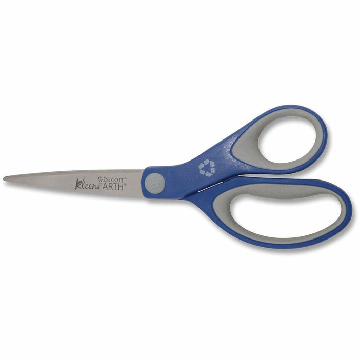 Westcott KleenEarth 8" Soft Handle Scissors - 8" (203.20 mm) Overall Length - Left/Right - Stainless Steel - Straight Tip - Blue - 1 Each