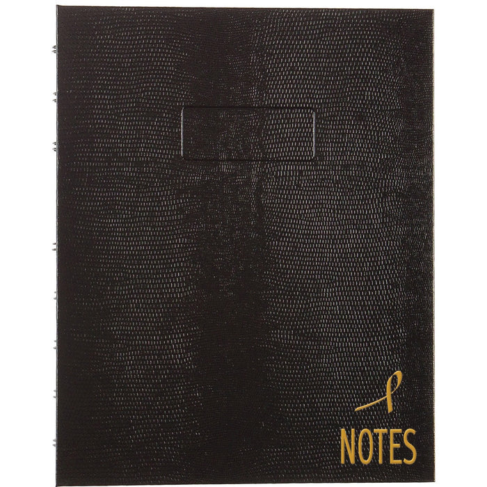 Blueline Pink Ribbon Collection - NotePro Notebook - 150 Pages - Twin Wirebound - Ruled Margin - 7 1/4" (18.42 cm) x 9 1/4" (23.49 cm) Sheet Size - White Paper - Black Lizard Cover - Micro Perforated, Index Sheet, Self-adhesive Tab, Storage Pocket, Enviro