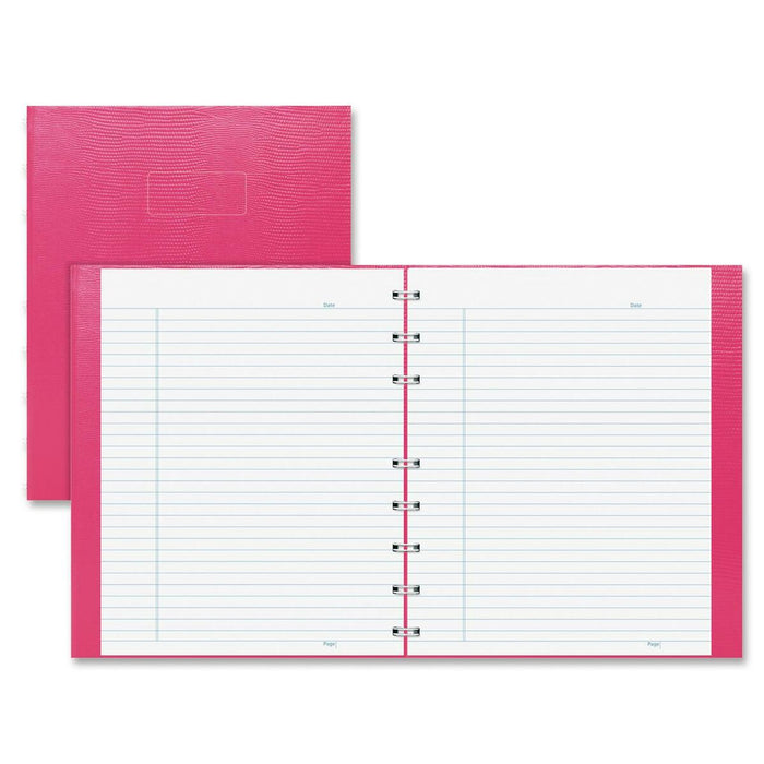 Blueline Pink Ribbon Collection - NotePro Notebook - 150 Pages - Twin Wirebound - Ruled Margin - 7 1/4" (18.42 cm) x 9 1/4" (23.49 cm) Sheet Size - White Paper - Bright Pink Lizard Cover - Micro Perforated, Index Sheet, Self-adhesive Tab, Storage Pocket,