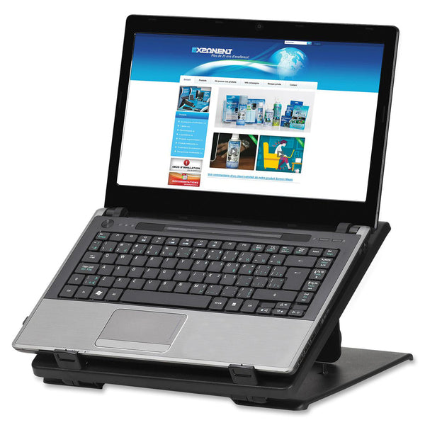Exponent Microport Laptop Riser - 16.53 lb (7500 g) Load Capacity - 17.72" (450 mm) Height x 2" (50.80 mm) Width x 12.40" (315 mm) Depth - Black - 360&deg; Swivel, Tilt, Ventilated, Portable