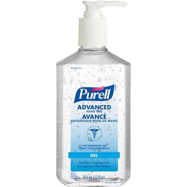 PURELL&reg; Hand Sanitizer Gel - Fragrance-free Scent - 354.88 mL - Kill Germs, Bacteria Remover - Hand - Clear - 1 Each