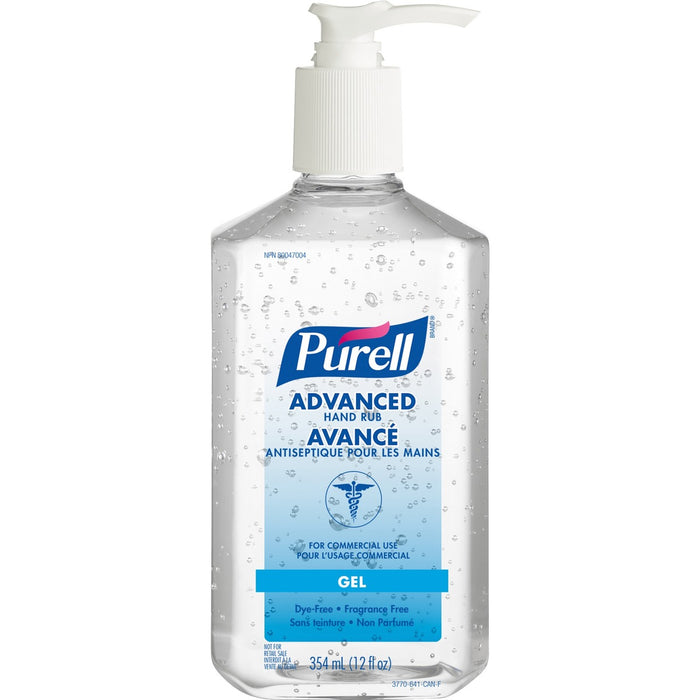 PURELL&reg; Hand Sanitizer Gel - Fragrance-free Scent - 354.88 mL - Kill Germs, Bacteria Remover - Hand - Clear - 1 Each