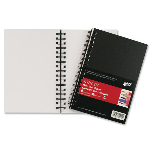 Hilroy Studio Pro Sketch Book - 75 Sheets - Plain - Twin Wirebound - 70 lb (31751.47 g) Basis Weight - 6" (15.24 cm) x 9" (22.86 cm) Sheet Size - White Paper - Black Poly Cover - Durable Cover, Acid-free - 1 Each