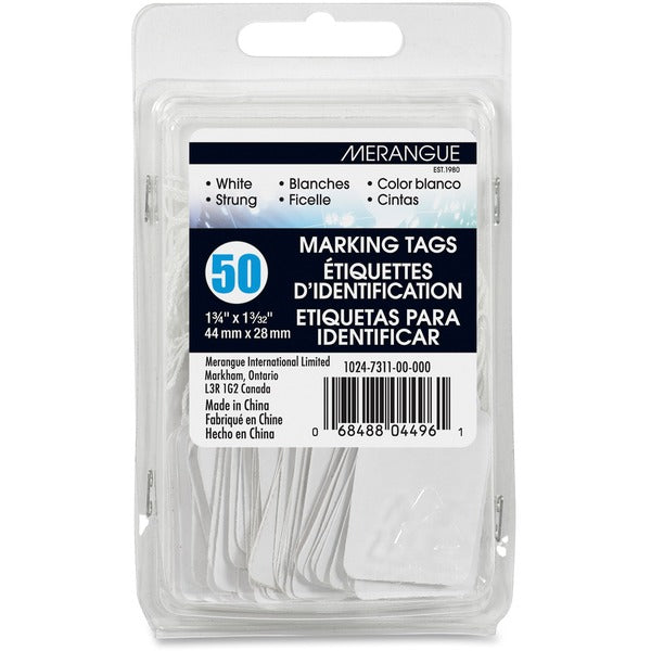 Merangue 50 Pack White String Tags - 1.09" (27.60 mm) Length x 1.75" (44.40 mm) Width - Rectangular - String Fastener - White - 50 / Pack
