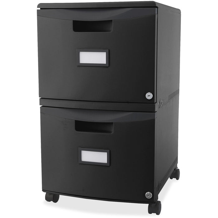 Storex File Cabinet - 2-Drawer - 14.75" (37.46 cm) Width x 18.25" (46.36 cm) Depth x 26" (66.04 cm) Height - 2 x Drawer(s) for File - Legal, Letter - Heavy Duty, Hanging Rail, Locking Drawer, Label Holder, Locking Casters - Black - Plastic - Recycled