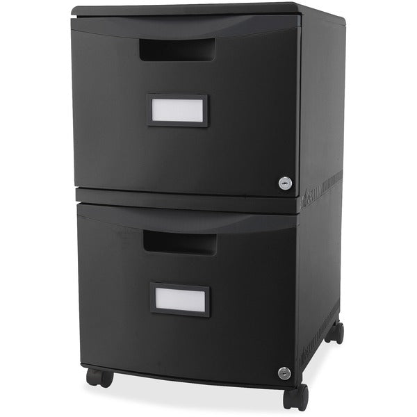 Storex File Cabinet - 2-Drawer - 14.75" (37.46 cm) Width x 18.25" (46.36 cm) Depth x 26" (66.04 cm) Height - 2 x Drawer(s) for File - Legal, Letter - Heavy Duty, Hanging Rail, Locking Drawer, Label Holder, Locking Casters - Black - Plastic - Recycled
