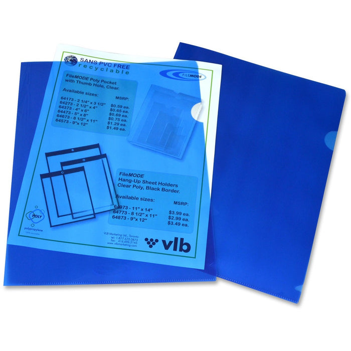 Filemode Letter No Report Cover - 8 1/2" (215.90 mm) x 11" (279.40 mm) - Blue - Thumb Hole, Ink-transfer Resistant, PVC-free, Non-stick, Acid-free, Archival-safe, Moisture Resistant, Spill Resistant, Translucent - 10 / Pack