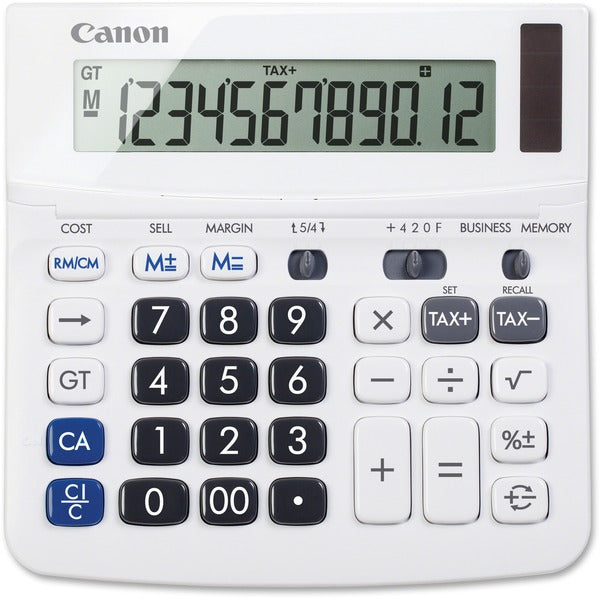 Canon 12-Digit Financial Desktop Calculator - Extra Large Display, Tilt Display, Easy-to-read Display, Dual Power, Auto Power Off - 12 Digits - LCD - Battery/Solar Powered - 5.8" (146.05 mm) Height x 5.8" (146.05 mm) Width x 1.2" (30.16 mm) Depth - White
