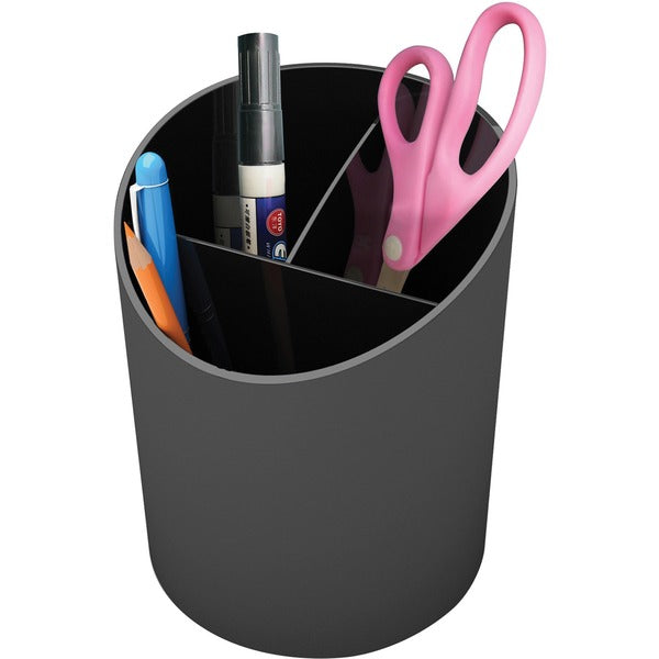 Deflecto Sustainable Office Recycled Large Pencil Cup - 5.63" (142.90 mm) Height x 4.38" (111.13 mm) Width x 4.38" (111.25 mm) Length - Black - 1 Each