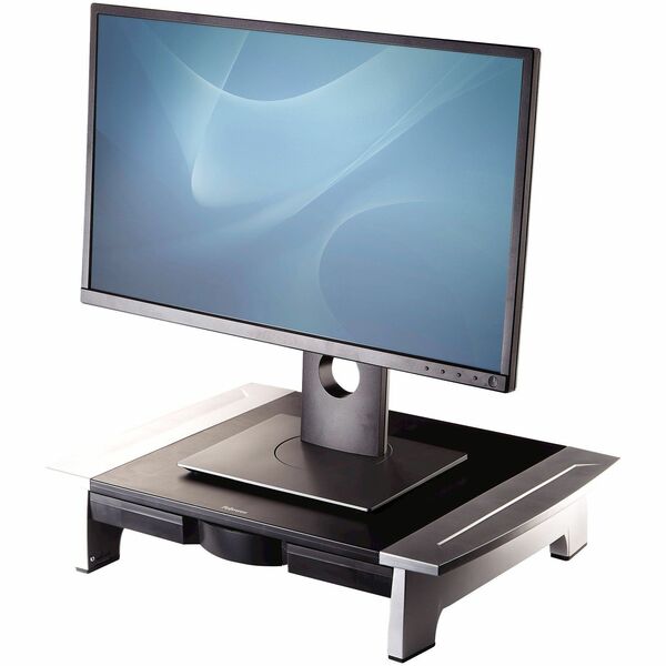 Fellowes Office Suites Monitor Riser - Up to 21" Screen Support - 80 lb (36287.39 g) Load Capacity - 4.50" (114.30 mm) Height x 20" (508 mm) Width x 14" (355.60 mm) Depth - Desktop - High Performance Steel (HPS) - Black, Silver - For Monitor, Notebook, De