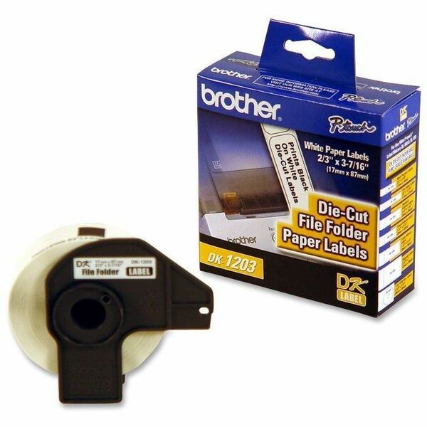 Brother QL Printer File Folder Labels - 3 7/16" (87.12 mm) Width x 21/32" (16.76 mm) Length - Rectangle - Direct Thermal - White - Paper - 300 / Roll - 1 Roll