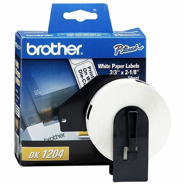Brother QL Printer DK1204 Multipurpose Labels - 2 1/8" (53.85 mm) Width x 21/32" (16.76 mm) Length - Rectangle - Direct Thermal - White - Paper - 400 / Roll - 1 Roll