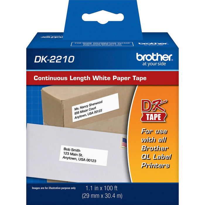 Brother Continuous Length White Film DK Tape - x 1 9/64" (28.96 mm) WidthDirect Thermal - White - 1 Roll