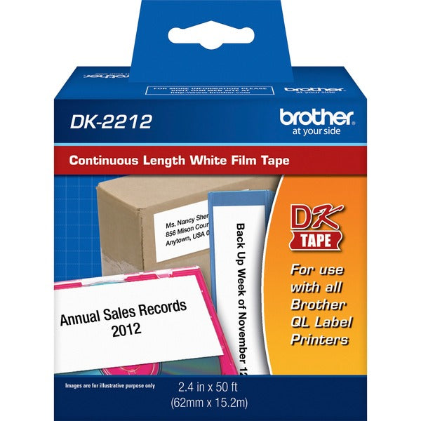 Brother Continuous Length Film Tape - 2 7/16" (61.98 mm) Width - Direct Thermal - White - 1 Roll