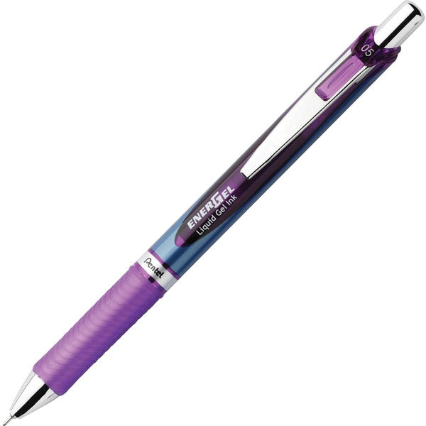 EnerGel Gel Pen - 0.5 mm (0.02") Fine Needle Pen Point - Refillable - Retractable - Violet Ink - Gel-based, Liquid Gel Ink - Violet Stainless Steel Barrel - Metal Tip - Writing - 1 / Piece