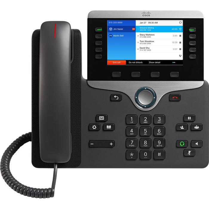 Cisco 8841 IP Phone - Corded - Corded - Wall Mountable - Charcoal - 5 x Total Line - VoIP - 5" LCD - Unified Communications Manager, Unified Communications Manager Express, User Connect License - 2 x Network (RJ-45) - PoE Ports