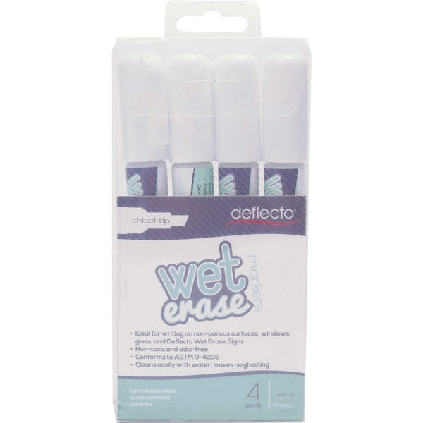 Deflecto Wet Erase Markers - Fine, Bold Marker Point - Chisel Marker Point Style - White - 4 / Pack