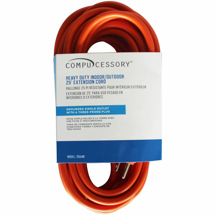 Compucessory Heavy-duty Indoor/Outdoor Extension Cord - 16 Gauge - 125 V AC / 13 A - Orange - 25 ft (7.62 m) Cord Length - 1 Each