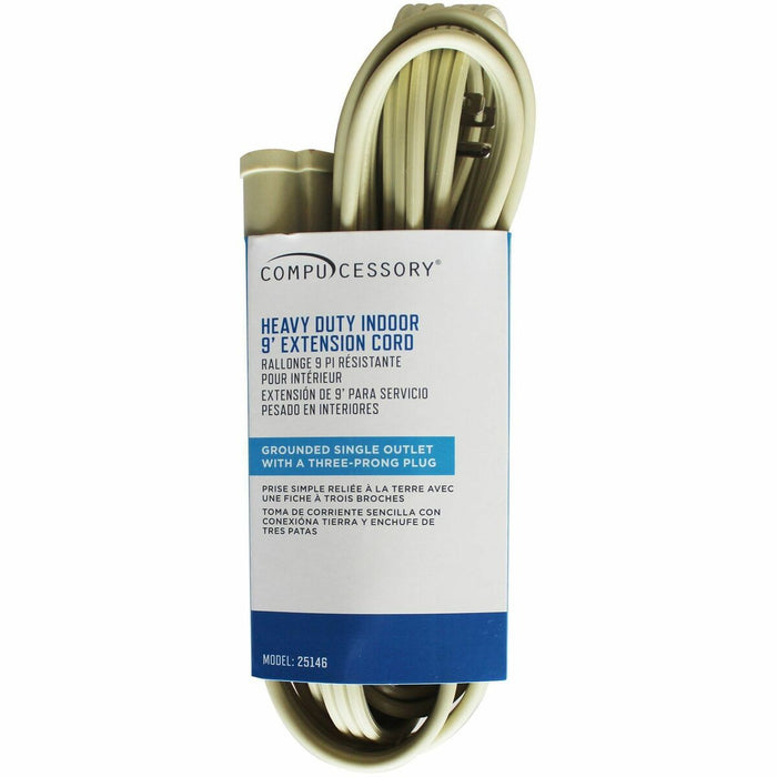 Compucessory Heavy Duty Indoor Extension Cord - 14 Gauge - 125 V AC / 15 A - Beige - 9 ft (2.74 m) Cord Length - 1 Each