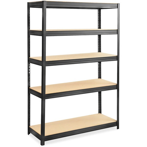 Safco Heavy-duty Boltless Steel Shelving Unit - 5 Tier(s) - 72" Height x 48" Width x 18" DepthFloor - Sturdy, Durable, Heavy Duty, Adjustable Shelf - Powder Coated - Black - Wood, Steel, Particleboard - 1 Each