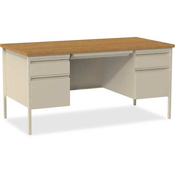 Lorell Fortress Series Double-Pedestal Desk - Rectangle Top - 60" (1524 mm) Table Top Width x 30" (762 mm) Table Top Depth x 1.1" (28.45 mm) Table Top Thickness - 29.5" (749.30 mm) Height - Office, File - Assembly Required - Oak, Oak Laminate, Putty - Ste