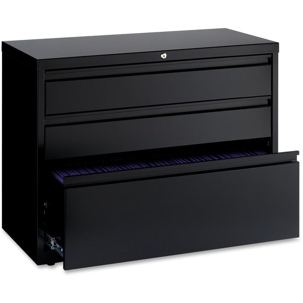 Lorell 36" Box/Box/File Lateral File Cabinet - 36" (914.40 mm) Width x 18.6" (472.95 mm) Depth x 28" (711.20 mm) Height - 3 x Drawer(s) for Box, File - A4, Legal, Letter - Lateral - Hanging Rail, Locking Drawer, Ball-bearing Suspension, Magnetic Label Hol