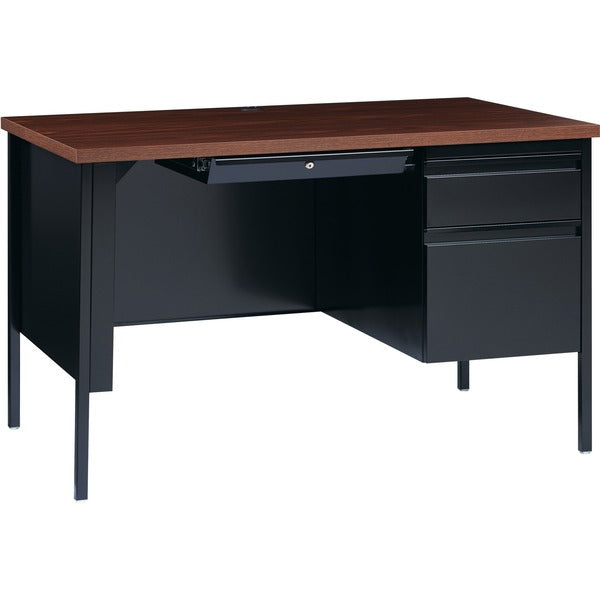 Lorell Fortress Series 48" Right Single-Pedestal Desk - For - Table TopLaminated Rectangle, Walnut Top - 30" Table Top Length x 48" Table Top Width x 1.1" Table Top Thickness - 29.5" Height - Business Environment, Educational Environment, Office - Assembl