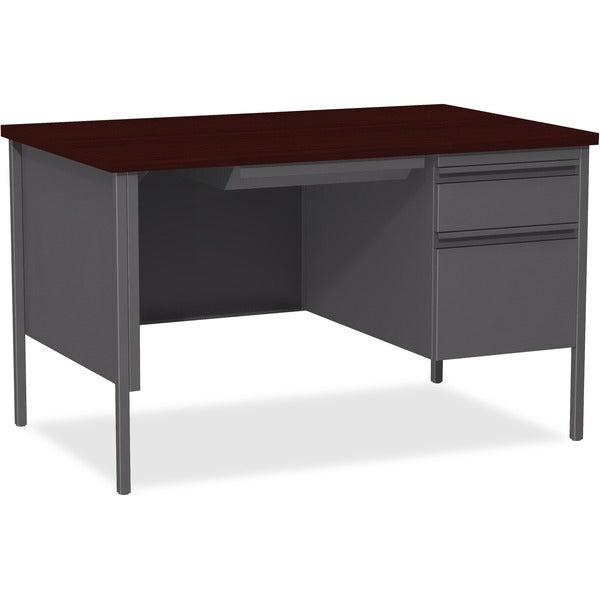 Lorell Fortress Series 48" Right Single-Pedestal Desk - For - Table TopLaminated Rectangle, Mahogany Top - 30" Table Top Length x 48" Table Top Width x 1.1" Table Top Thickness - 29.5" Height - Business Environment, Educational Environment, Office - Assem