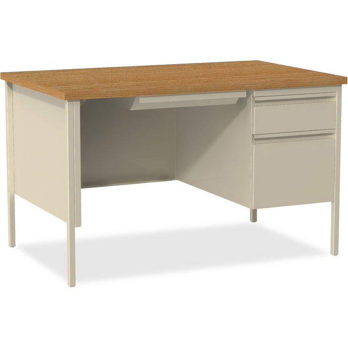 Lorell Fortress Series 48" Right Single-Pedestal Desk - Oak Laminate Rectangle Top - 30" (762 mm) Table Top Length x 48" (1219.20 mm) Table Top Width x 1.1" (28.58 mm) Table Top Thickness - 29.5" (749.30 mm) Height - Business Environment, Educational Envi