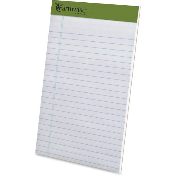 Ampad Earthwise Recycled Writing Pads - 40 Sheets - Both Side Ruling Surface - 20 lb Basis Weight - 5" x 8" - White Paper - Eco-friendly, Micro Perforated - Recycled - 6 / Pack