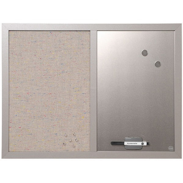 MasterVision MV Fabric/Dry-erase Bulletin Board - 18" (457.20 mm) Board Height x 24" (609.60 mm) Board Width - Gray Fabric, White Surface - Lightweight, Mounting System, Magnetic - Gray Wood Frame - 1 Each