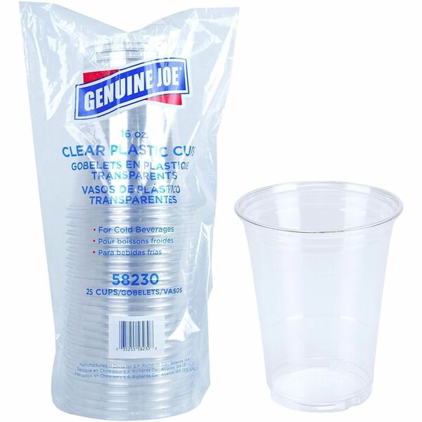 Genuine Joe 16 oz Clear Plastic Cups - 473.18 mL - Clear - Plastic - Cold Drink, Beverage - 25 / Pack