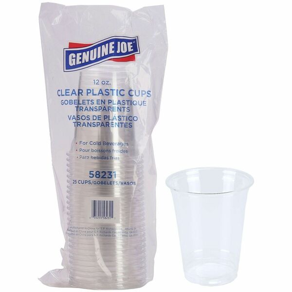 Genuine Joe 12 oz Clear Plastic Cups - 354.88 mL - Clear - Plastic - Cold Drink, Beverage - 25 / Pack