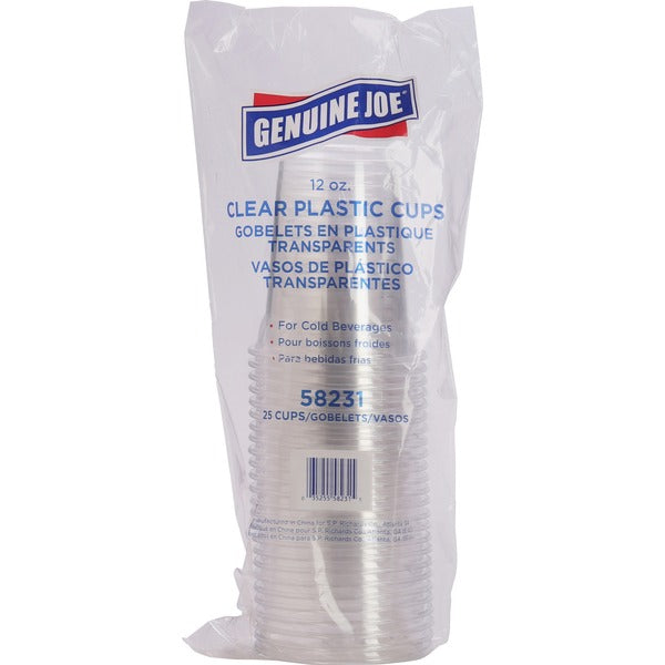 Genuine Joe 12 oz Clear Plastic Cups - 25 / Pack - Clear - Plastic - Cold Drink, Beverage