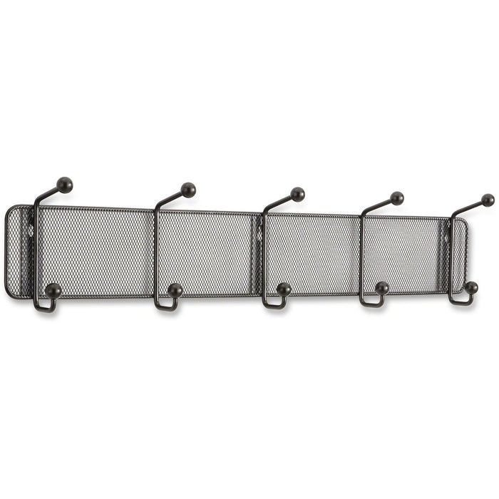 Safco Onyx 5-hook Steel Mesh Wall Rack - 5 Hooks - 5.50" (139.70 mm) Height x 26.75" (679.45 mm) Width - for Scarf, Hat, Coat, Garment - Steel - Black - 1 Each